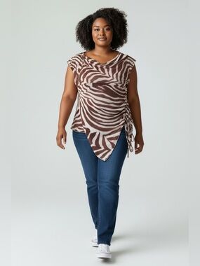 Zebra Print Ruched Asymmetrical Top NWT See You Monday Large